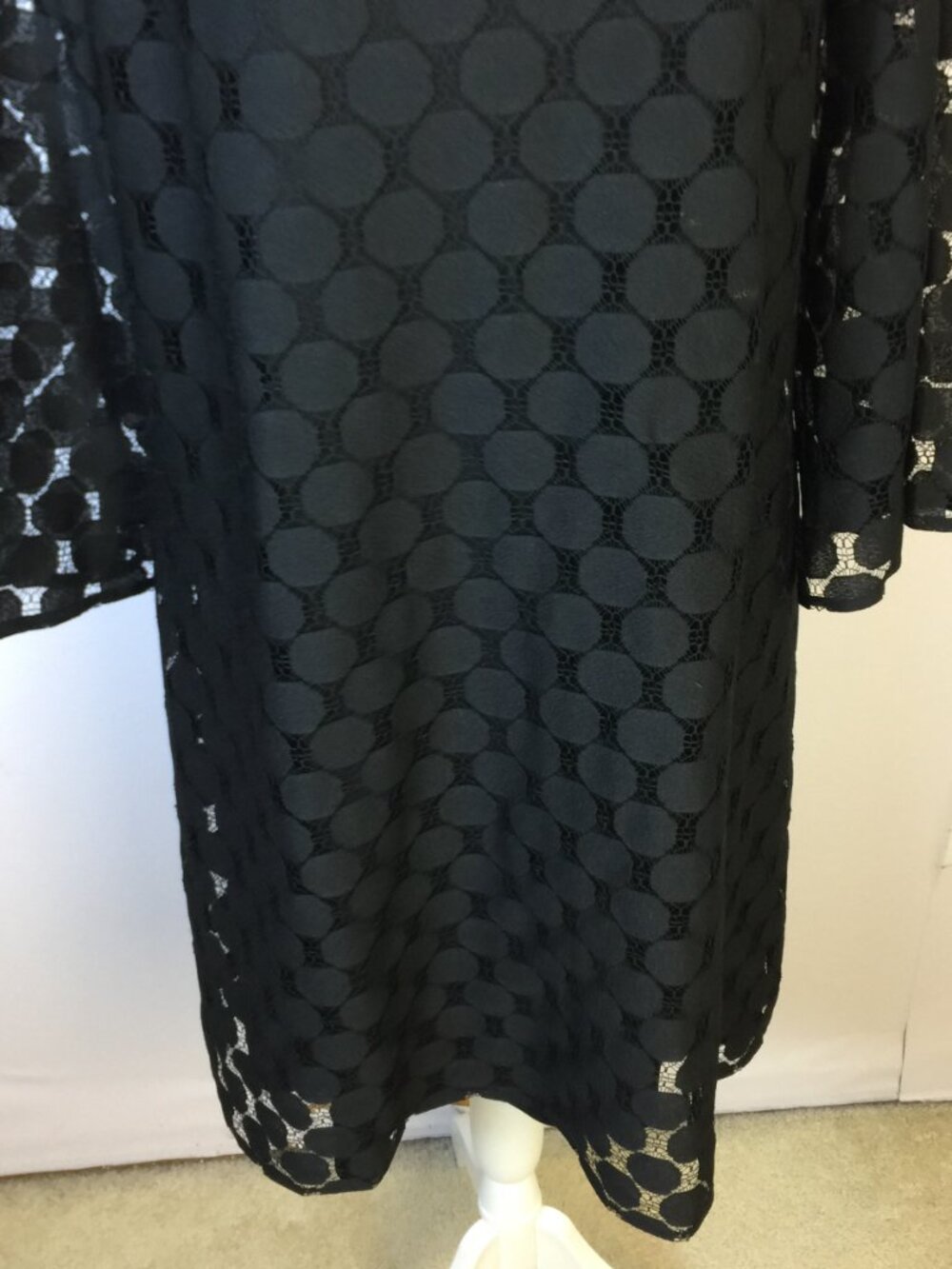 Muse Shift Dress Size 14 Womans Black Polka Dot Lace 3/4 Flared Sleeve Lined - Picture 12 of 13